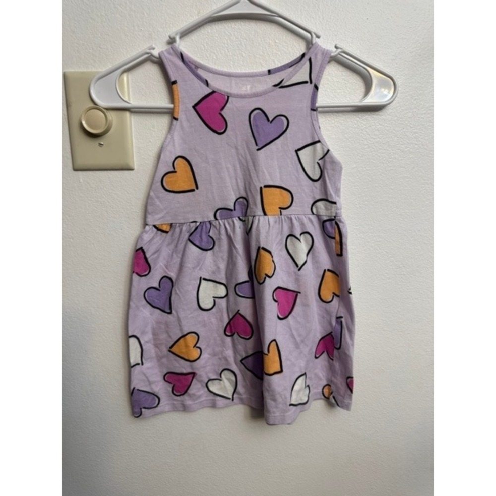 HM Kids Lavender Purple Heart Print Sleeveless Jersey Dress Size 3/4T (G)